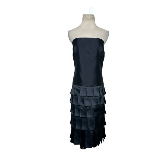 Gabalis black strapless satin fringe layered knee length cocktail dress size 12 - Picture 6 of 6